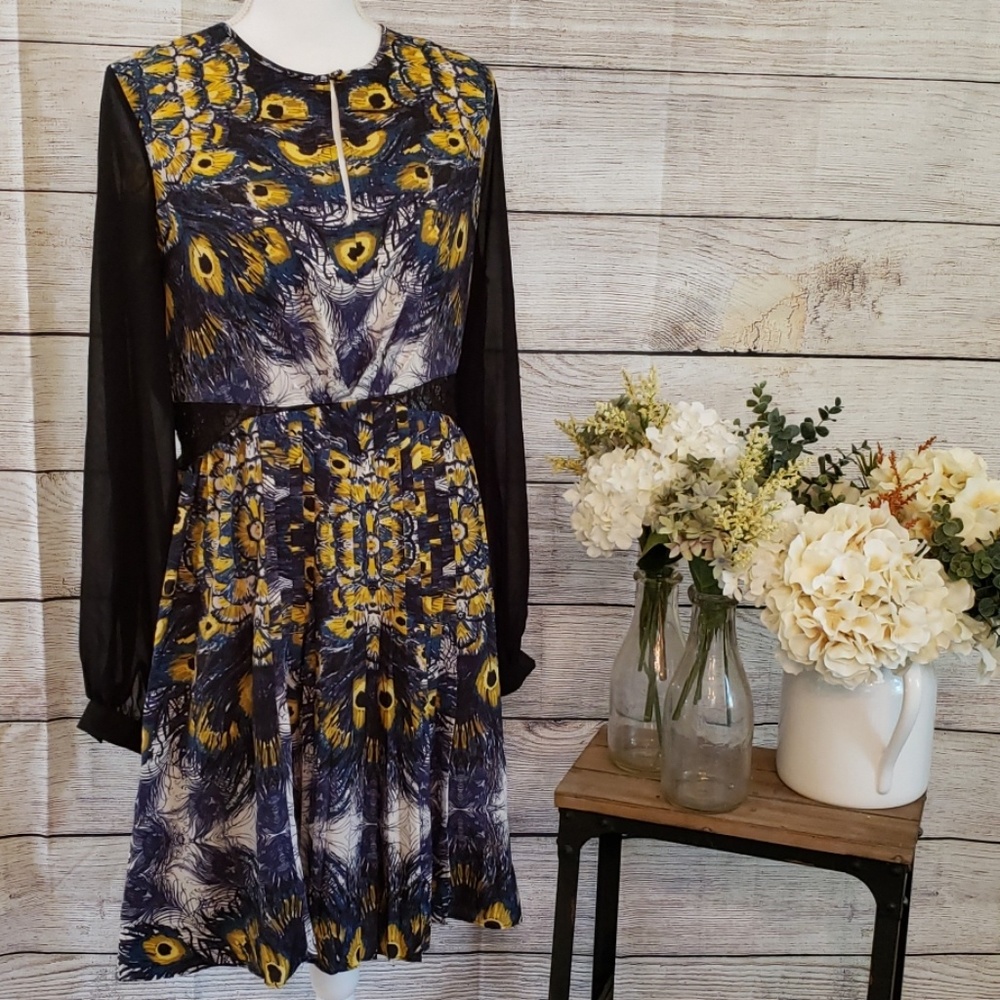 Peacock Feather Print Dress, Size 12